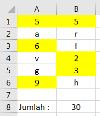 Menjumlahkan range angka dan teks